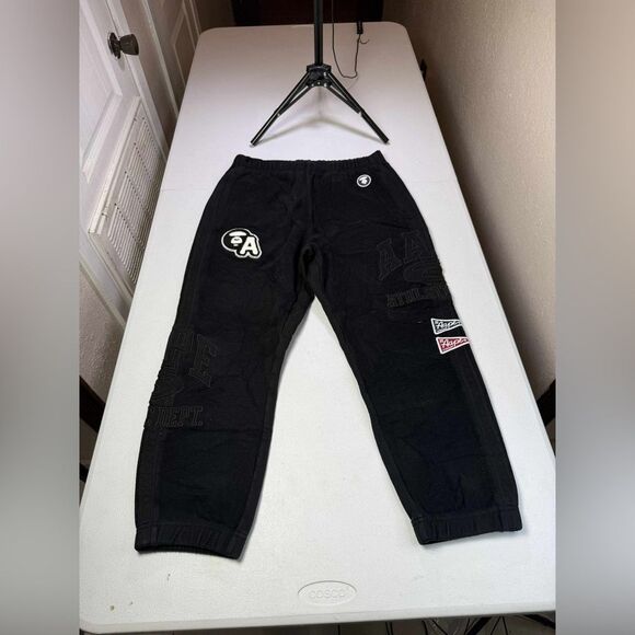 Used AAPE BY *A BATHING APE® logo-appliqué cotton track pants Sz M - Picture 1 of 13
